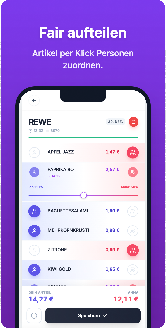 Qota App - Artikel fair aufteilen